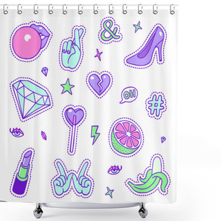 Personality  Set Of Neon Trendy Color Patches Shower Curtains
