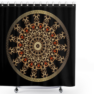 Personality  Vintage Floral Greek 3d Mandala Pattern. Gold Round Elegance Lin Shower Curtains