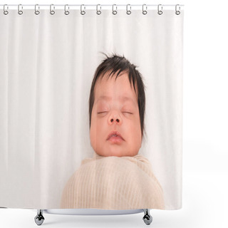 Personality  Top View Of Mixed Race Baby Wrapped In Blanket Sleeping Isolated On White  Shower Curtains