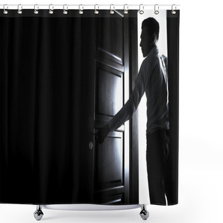 Personality  Man Entering A Dark Room Shower Curtains