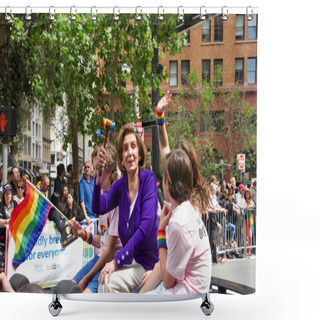 Personality  San Francisco, CA - June 30, 2019: Nancy Pelosi In The 49th Annual Gay Pride Parade, One Of The Oldest And Largest LGBTQIA Parades In The World, Over 200 Contingents And More Than 100,000 Spectators Shower Curtains