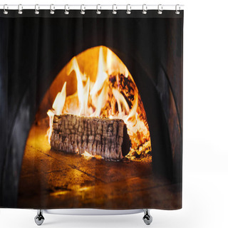 Personality  Burning Wood In Fireplace Of Traditional Brick Pizza Oven Shower Curtains