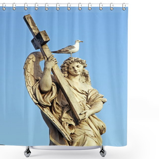 Personality  Marble Statue Of An Angel, In Rome, With Cross And Seagull Shower Curtains