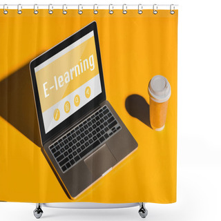 Personality  Laptop With E-learning Inscription Shower Curtains
