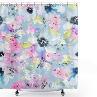 Personality  Seamless Pattern With Flowers Watercolor. Gentle Colors. Shower Curtains