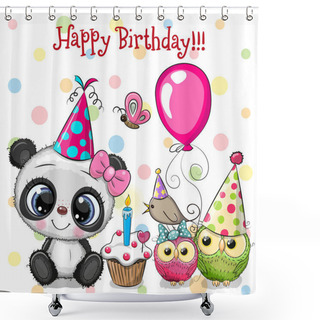Personality  Cute Panda And Owls With Balloon And Bonnets Shower Curtains