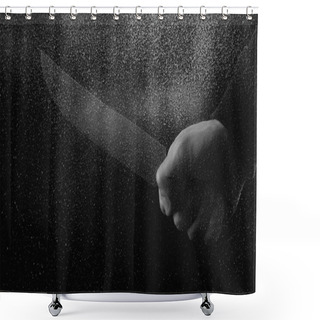 Personality  Black And White Photo With Glitches Of Man Holding Knife Shower Curtains