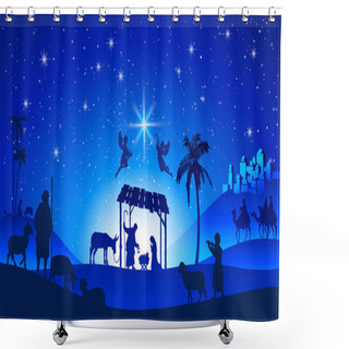 Personality  Christmas Nativity Scene With Manger Silhouette Shower Curtains