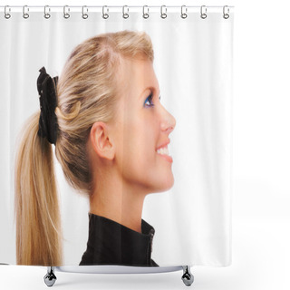 Personality  Portrait Of Girl With Ponytail In Profile Shower Curtains