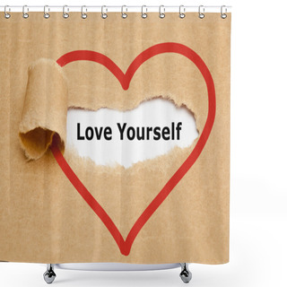 Personality  Love Yourself Torn Paper Shower Curtains