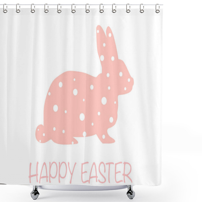 Personality  Illustration Of Pink Rabbit Near Happy Easter Lettering Isolated On White Shower Curtains