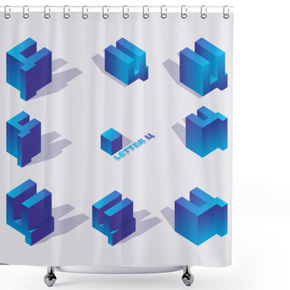 Personality  Heavy Slavic Letters Tse In Isometric 3d Views. Vivid Blue Gradients, Shadows, Isolated On Background Collection For Russian Logo Writing. Shower Curtains