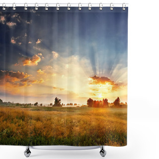 Personality  Dawn In A Field Shower Curtains