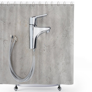 Personality  Top View Of Water Mixer With Flexible Pipes On Concrete Surface Shower Curtains