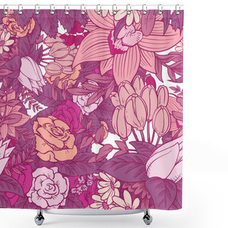 Personality  Seamless Floral Pattern With Beautiful Flowers In Pink Tones Shower Curtains