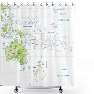 Personality  Relief Map Of Oceania Isolated On White Shower Curtains