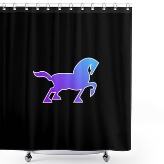 Personality  Big Black Horse Walking Side Silhouette With Tail And One Foot Up Blue Gradient Vector Icon Shower Curtains
