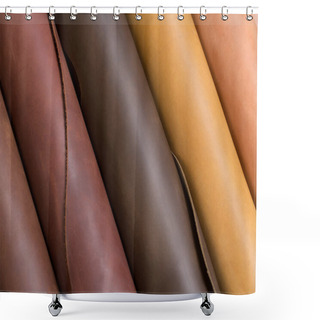 Personality  Close Up Of Some Beige Leather Rolls. High Resolution Photo. Shower Curtains