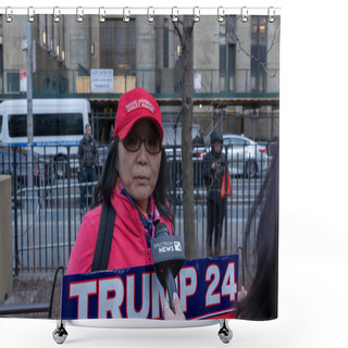 Personality  New York Young Republican Club Answers Trump's Call For Rallies. March 20, 2023. New York, USA: President Trump's Supporters Gather For A Rally, Outside The Court House, In Support Of Former President Donald Trump Shower Curtains