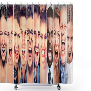 Personality  Angry People Screaming. Group Of Men Women Frustrated Shouting  Shower Curtains
