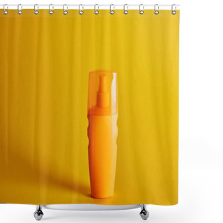 Personality  Sunscreen In Orange Bottle On Dark Yellow Background Shower Curtains