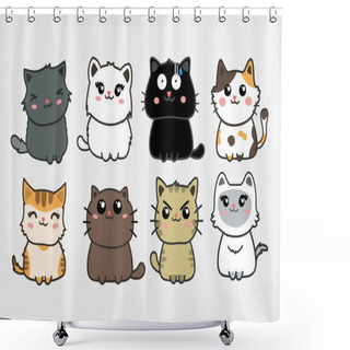 Personality  Set Of Cats And Cute Cartoon Vector Illustration Shower Curtains