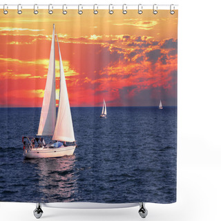 Personality  Sailboat Sailing On A Calm Evening With Dramatic Sunset Shower Curtains