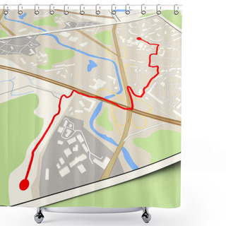 Personality  City Map With Red Route Shower Curtains