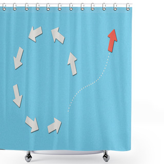 Personality  Top View Of Red Pointer And White Arrows In Circle On Blue Marked Background Shower Curtains