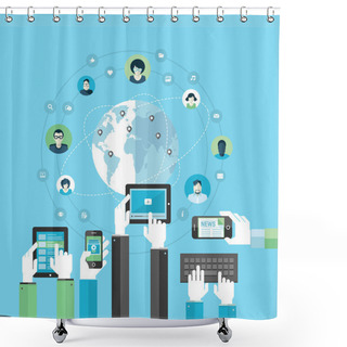 Personality  Flat Design Concept For Social Network By Using Modern Electronic Devices Shower Curtains