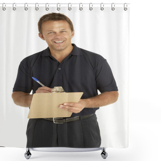 Personality  Courier Writing On A Clipboard Shower Curtains
