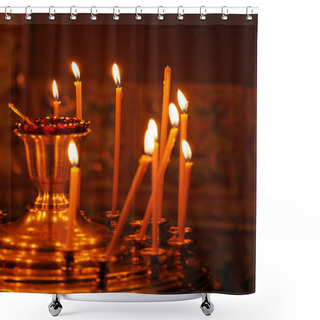 Personality  Candles Burning In Orthodox Church Shower Curtains