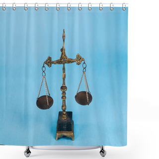 Personality  Closeup Of Balance Scales, Weight Balance. Law And Justice Concept Shower Curtains