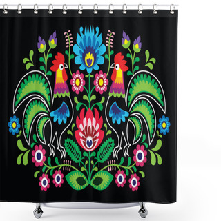 Personality  Polish Floral Embroidery With Cocks - Traditional Folk Pattern Shower Curtains
