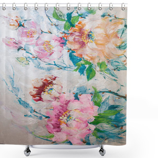 Personality  Oil Painting Fragment With Blooming Flowers Shower Curtains