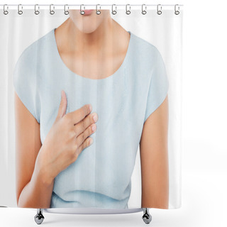 Personality  Woman Suffering From Acid Reflux Or Heartburn Shower Curtains