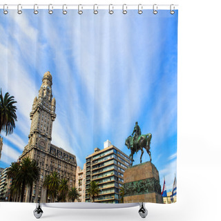 Personality  View Over The Plaza Independencia In Montevideo  Shower Curtains