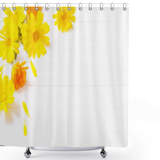 Personality  Calendula (Marigold) Herbal Tea  On White Wooden Table Shower Curtains