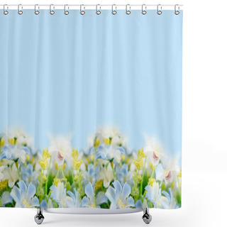 Personality  Blooming Of Fake Flower On Soft Blue Background Shower Curtains