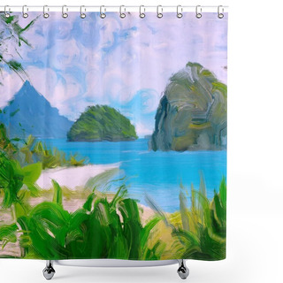 Personality  Abstract Creative Tropical Landscape Oil Picture Shower Curtains