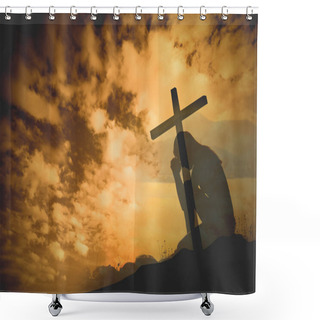 Personality  Praying With Cross Background Shower Curtains