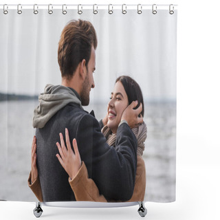 Personality  Happy Young Couple Embracing Near Sea During Autumn Walk Shower Curtains