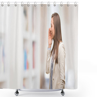 Personality  Caucasian Business Young Woman Whispering Gossip Undertone Shower Curtains