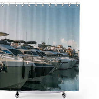 Personality  Sunshine On Docked Modern Yachts In Mediterranean Sea Shower Curtains