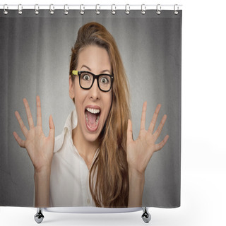 Personality  Super Excited Funky Young Girl Looking Thrilled Shower Curtains