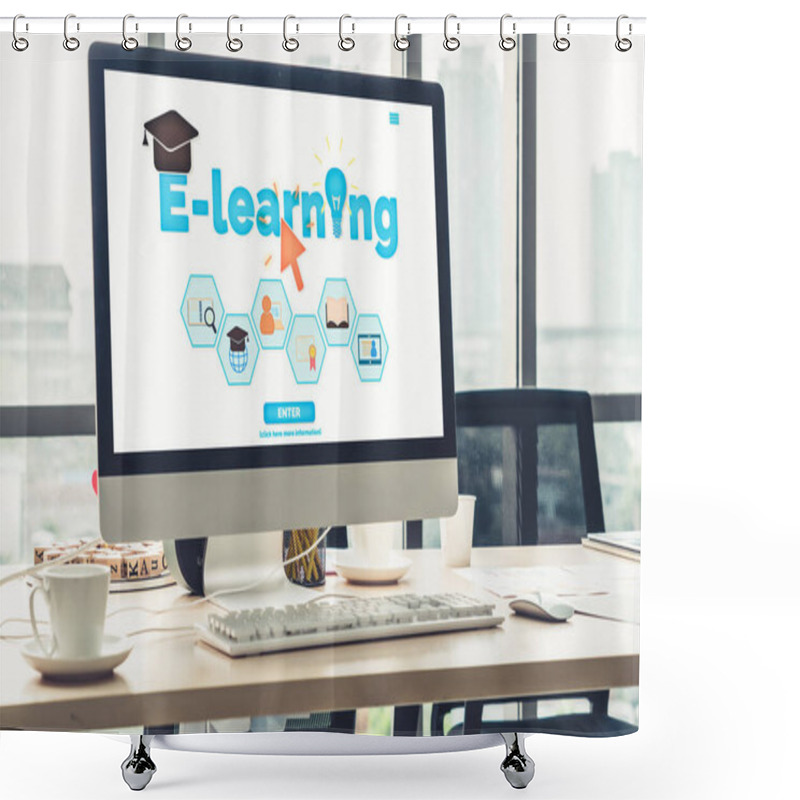 Personality  E-learning And Online Education For Student And University Concept. Video Conference Call Technology To Carry Out Digital Training Course For Student To Do Remote Learning From Anywhere. Shower Curtains