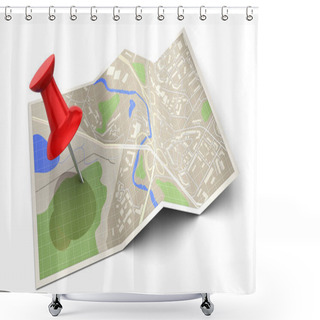 Personality  Folded Map And Red Pin Shower Curtains