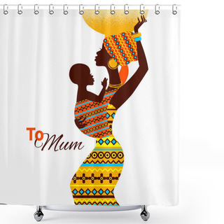 Personality  Beautiful Silhouette Of Black African Mother And Baby In Retro S Shower Curtains
