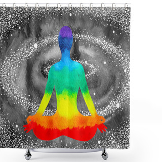 Personality  7 Color Chakra Human Lotus Pose Yoga, Abstract World, Universe Shower Curtains