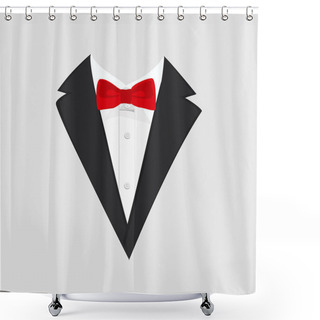 Personality  Men Jacket. Tuxedo. Wedding Suit With Red Bow Tie. Raster Illustration Shower Curtains